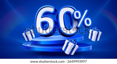 60 percent Off. Discount creative composition, mock up with podium and present boxes podium. Sale banner and poster. Vector