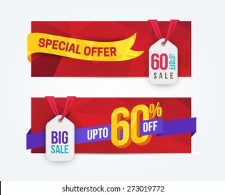60 Percent Off Discount promotion advertising banners set isolated vector illustration