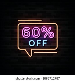 60 percent off  Neon Signs Vector. Design Template Neon Style
