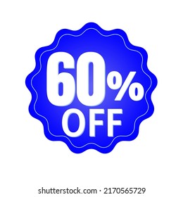 60% percent off (offer), with blue sticker design (banner) and luminosity detail in the center, online discount, mega sale, vector illustration