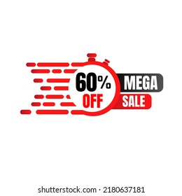 60% percent off (offer), mega sale, super discount for a limited time. Red graphic design in Vector Illustration, 