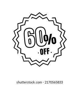 60% percent off (offer), online super discount icon, black and white sketch style vector illustration design
