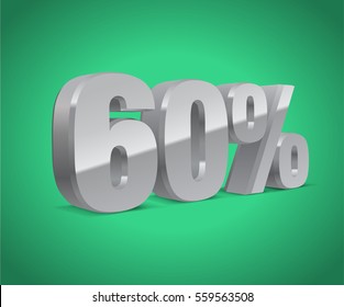 60% percent off, sale background, gray-silver isolated object 3D. Eps10 Vector.