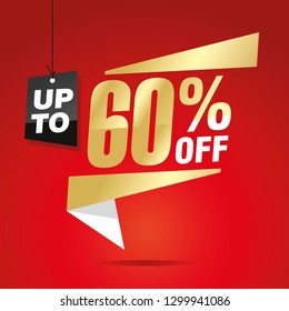 60 percent off sale isolated gold red origami sticker icon speech bubble