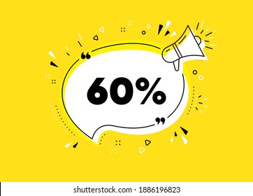 60 percent off Sale. Megaphone yellow vector banner. Discount offer price sign. Special offer symbol. Thought speech bubble with quotes. Discount chat think megaphone message. Vector