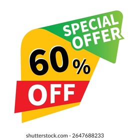 Up to 60 percent off sale, promotional discount icons set, discount offer price sign, special offer symbol, save 60% percentages vector icon