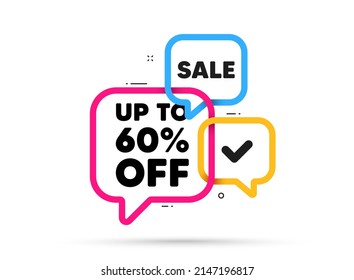 Up to 60 percent off sale. Ribbon bubble chat banner. Discount offer coupon. Discount offer price sign. Special offer symbol. Save 60 percentages. Discount tag adhesive tag. Promo banner. Vector