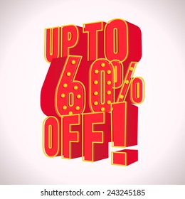 Up to 60 percent off. Vector  illustration in 3D-style.