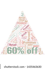 60 percent Off word cloud. Wordcloud made with text only.