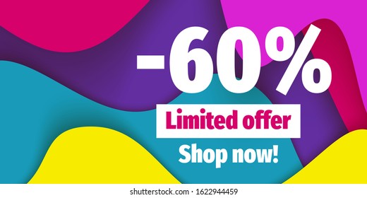 60% Percent Offer Background with abstract wavy shapes. For holiday finances template design
