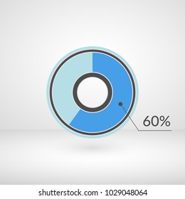 60 percent pie chart isolated symbol. Percentage vector infographics. Circle diagram sign. Business illustration icon for marketing project, finance, financial report, web, concept design, download