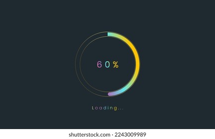60 percent rainbow loading bar, uploading bar for user interface, colorful Futuristic loading bar, a loading tap menu UI, use for Download progress, vector illustration.