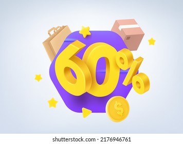 60 percent sale concept. 3d vector illustration