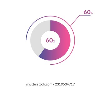 60 Diagramas de círculo porcentual Vector de infografía, ilustración empresarial de diagrama de círculo, Diseño del segmento del 60% en el gráfico circular.