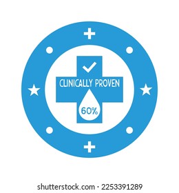60% percentage  clinically proven vector icon. Clinically tested, approved, vector badge. Clinically proven guaranteed result icon. Sticker, label or stamp vector.