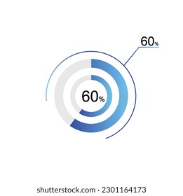 60% percentage infographic circle icons, 60 percents pie chart infographic elements for Illustration, business, web design.