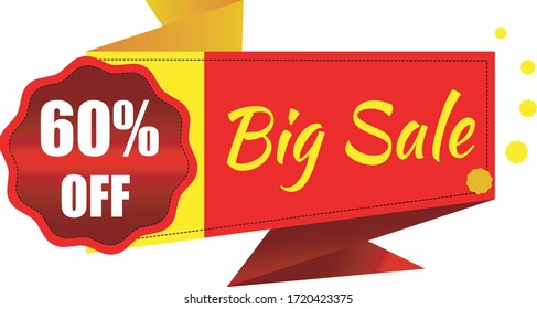 60 percentage off. Big Sale. discount. off. 3d Sign on Red Background.