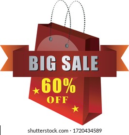 60 percentage off. Big Sale. discount. off. 3d Sign on Red Background.