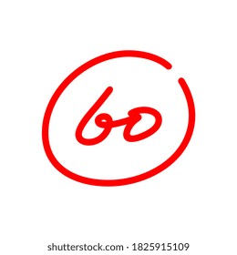 60 points illustration, sixty icon design, written with red marker - Vector