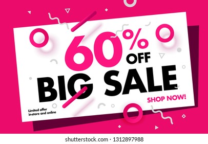 60% Price Discount Sale Advertisement Banner. Promo Campaign Creative Design.