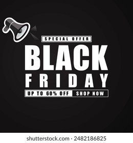 60% Preis Rabatt. Black Friday Sale Banner Design. 30 Prozent Rabatt-Symbol, Label oder Flyer-Vorlage. Werbeaktion, Marketingplakat. Vektorillustration.