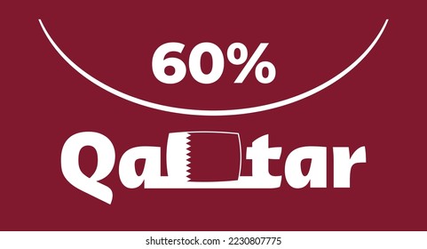 60% Qatar sign label vector art illustration, white font, top view. perfect for backgrounds, social media, design needs and more