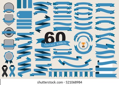 60 retro blue ribbons and labels.illustration eps10