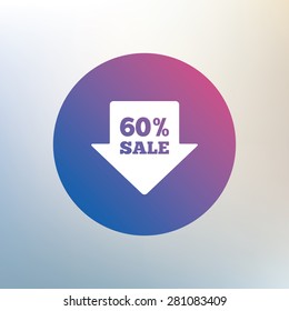 60% sale arrow tag sign icon. Discount symbol. Special offer label. Icon on blurred background. Vector