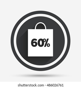 60% sale bag tag sign icon. Discount symbol. Special offer label. Circle flat button with shadow and border. Vector