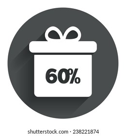 60% sale gift box tag sign icon. Discount symbol. Special offer label. Circle flat button with shadow. Modern UI website navigation. Vector