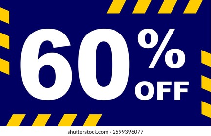60% Sale off printable tag. Cyber Monday sale template banner for business blue background