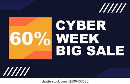 60% Sale off printable tag. Cyber week sale template banner for business blue background