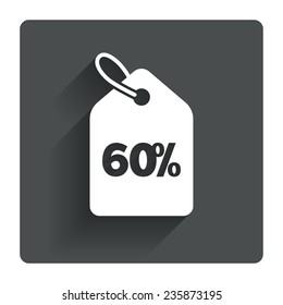 60% sale price tag sign icon. Discount symbol. Special offer label. Gray flat square button with shadow. Modern UI website navigation. Vector
