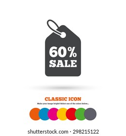 60% sale price tag sign icon. Discount symbol. Special offer label. Classic flat icon. Colored circles. Vector