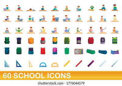 60 school icons set. Cartoon illustration of 60 school icons vector set isolated on white background