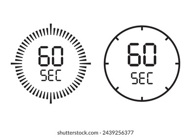 60 second timer clock icon, template for graphic and web design. vector illustration