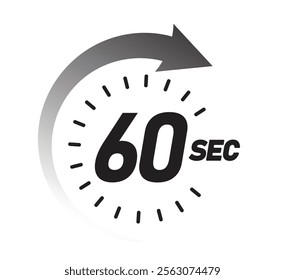 60 second timer clock. 60 sec stopwatch icon countdown time digital stop chronometer.