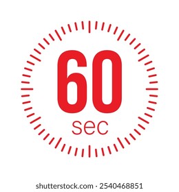 60 segundos Timer, relógio, cronômetro ícones isolados. Símbolo de timer de contagem regressiva. Hora de cozimento do rótulo. Segundo temporizador, Medida de tempo, Cronômetro, Alarme, Temporizador de cozinha, etiqueta, adesivo, selo. Ilustração vetorial