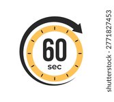 A 60 second timer featuring a yellow dial and a black arrow indicating time elapsed or remaining.