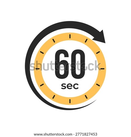 A 60 second timer featuring a yellow dial and a black arrow indicating time elapsed or remaining.