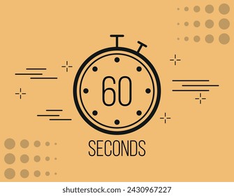 60 seconds clock timer. Time marker clock, vector counting seconds