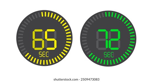 El icono de 60 segundos, temporizador digital. reloj y reloj, temporizador, símbolo de cuenta regresiva aislado en el fondo blanco, icono de Vector de cronómetro