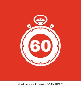 The 60 seconds, minutes stopwatch icon. Clock and watch, timer, countdown, stopwatch symbol. UI. Web. Logo. Sign. Flat design. App. Stock vector