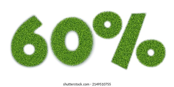 60% formas con textura de hierba de jardín. Venta estacional. Cartel de publicidad. Estilo 3D realista. Separe sobre un fondo blanco. Vector.