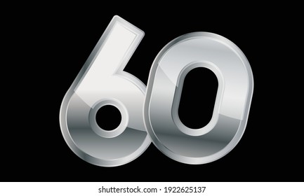 60 Silver Elegant Modern 3D Number