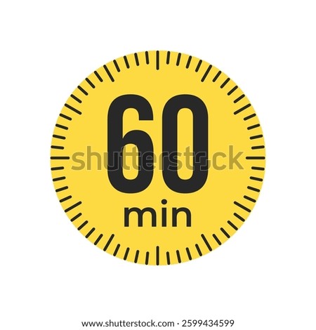 60 or sixty minute Timer, clock, stopwatch isolated icons. Countdown timer symbol. Label cooking time. Minute timer, Time measure, Chronometer, Alarm, Kitchen timer, label, sticker, stamp.  Vector