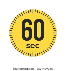 60 or sixty second Timer, clock, stopwatch isolated icons. Countdown timer symbol. Label cooking time. Minute timer, Time measure, Chronometer, Alarm, Kitchen timer, label, sticker, stamp. Vector