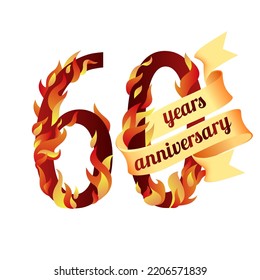 60 (sesenta) años de aniversario. Dígitos vectoriales de las llamas en llamas