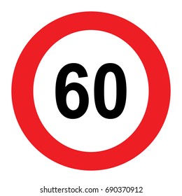 60 speed limitation road sign on white background