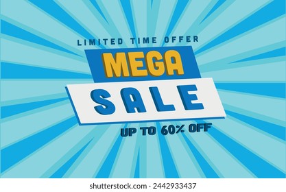 60%, template with blue background to use in promotions and product sales